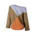 Women Patchwork O-neck Long Sleeve Casual Blouse