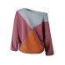 Women Patchwork O-neck Long Sleeve Casual Blouse