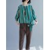 Casual Women Cotton Striped Long Sleeve Shirt Blouse