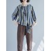 Casual Women Cotton Striped Long Sleeve Shirt Blouse
