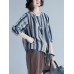 Casual Women Cotton Striped Long Sleeve Shirt Blouse