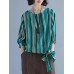 Casual Women Cotton Striped Long Sleeve Shirt Blouse