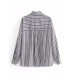 Casual Women Striped Long Sleeve Irregular Hem Pocket Blouse