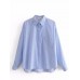 Casual Women Striped Long Sleeve Irregular Hem Pocket Blouse