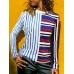Casual Women Striped Patchwork Crew Neck Long Sleeve Blouse