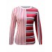 Casual Women Striped Patchwork Crew Neck Long Sleeve Blouse