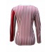 Casual Women Striped Patchwork Crew Neck Long Sleeve Blouse