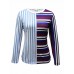Casual Women Striped Patchwork Crew Neck Long Sleeve Blouse