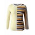 Casual Women Striped Patchwork Crew Neck Long Sleeve Blouse