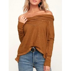 Women Casual Solid Color Long Sleeve knitted Tops