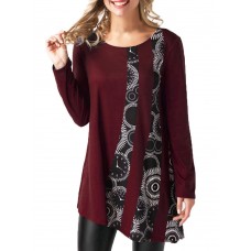 Women Vintage Print Patchwork Long Sleeve T-Shirts