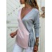 Women Casual V Neck Patchwork Cross Bandage Long Sleeve Tops