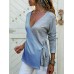 Women Casual V Neck Patchwork Cross Bandage Long Sleeve Tops