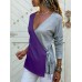 Women Casual V Neck Patchwork Cross Bandage Long Sleeve Tops
