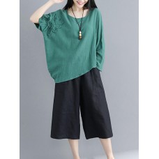 Vintage Women Cotton Linen Loose Irregular Hem Blouse