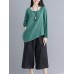 Vintage Women Cotton Linen Loose Irregular Hem Blouse
