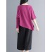 Vintage Women Cotton Linen Loose Irregular Hem Blouse