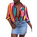 Women Rainbow Stripe V-neck Long Sleeve Blouse
