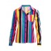 Women Rainbow Stripe V-neck Long Sleeve Blouse