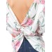 Women V-neck Backless Long Sleeve Floral Print Blouse