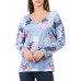 Women V-neck Backless Long Sleeve Floral Print Blouse