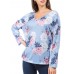 Women V-neck Backless Long Sleeve Floral Print Blouse