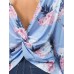 Women V-neck Backless Long Sleeve Floral Print Blouse