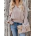 Women Casual Solid Color Elastic Waist V-Neck Blouse