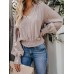 Women Casual Solid Color Elastic Waist V-Neck Blouse
