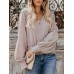 Women Casual Solid Color Elastic Waist V-Neck Blouse