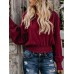 Women Casual Solid Color Elastic Waist V-Neck Blouse