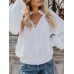 Women Casual Solid Color Elastic Waist V-Neck Blouse
