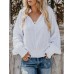 Women Casual Solid Color Elastic Waist V-Neck Blouse