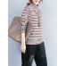 Casual Women Long Sleeve Striped Turtleneck Cotton T-shirt