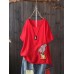 Women Cartoon Embroidery Cotton Short Sleeve T-Shirts