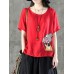 Women Cartoon Embroidery Cotton Short Sleeve T-Shirts