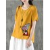 Women Cartoon Embroidery Cotton Short Sleeve T-Shirts