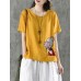 Women Cartoon Embroidery Cotton Short Sleeve T-Shirts