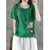 Women Cartoon Embroidery Cotton Short Sleeve T-Shirts