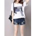 Casual Women Cotton Linen Short Sleeve O-Neck Tops