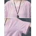 Women Striped O-neck Loose Casual Blouse
