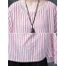 Women Striped O-neck Loose Casual Blouse