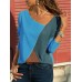 S-5XL Casual Women Color Patchwork Asymmetrical Collar Long Sleeve Blouse