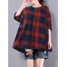Casual Loose Plaid Long Sleeve Women Pleated Blouse