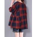 Casual Loose Plaid Long Sleeve Women Pleated Blouse