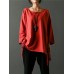 Casual Women Solid Color Scoop Neck Tassel Loose Blouse