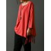 Casual Women Solid Color Scoop Neck Tassel Loose Blouse