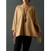 Casual Women Solid Color Scoop Neck Tassel Loose Blouse