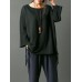 Casual Women Solid Color Scoop Neck Tassel Loose Blouse