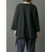 Casual Women Solid Color Scoop Neck Tassel Loose Blouse